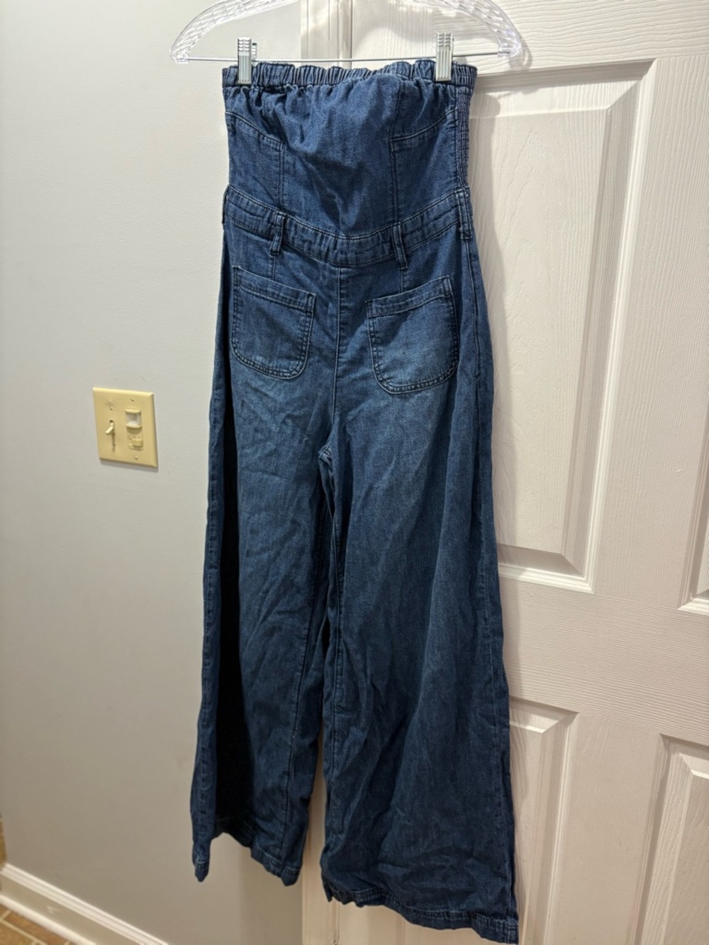 Pilcro Anthropologie The Skipper Strapless Denim Wide Leg Jumpsuit Size 2 - Picture 3 of 5